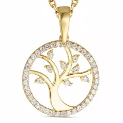 16 mm livets träd zirkon halsband i förgyllt silver med hängen i 8 karat guld - Gold Collection