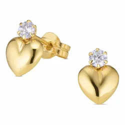 hjärta örhängestift i 9 karat guld med zirkon - Gold Collection