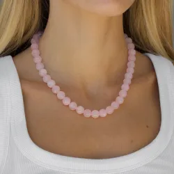 rosa kvarts halsband i förgyllt stål - AURA