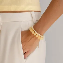 gul jadesten armband i förgyllt stål - AURA