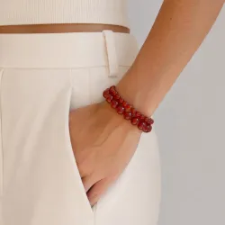 röd agat armband i förgyllt stål - AURA