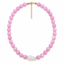 pink jadesten halsband i förgyllt stål - AURA