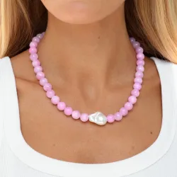 pink jadesten halsband i förgyllt stål - AURA