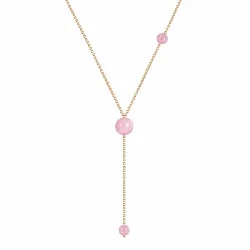 rosa kvarts Y-halsband i förgyllt stål - AURA