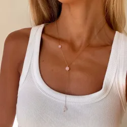 rosa kvarts Y-halsband i förgyllt stål - AURA