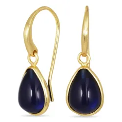 droppe syntetisk blå safir örhängen i förgyllt silver - Loom Stones