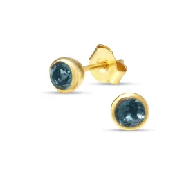 5 mm mörkblå kristal örhängestift i förgyllt silver - Loom Stones