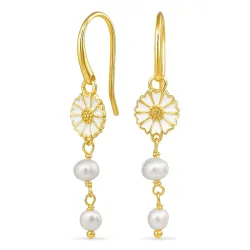 långa prästkrage pärla kedja örhängen i förgyllt silver