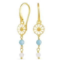 långa prästkrage blå kedja örhängen i förgyllt silver