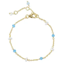 blå calcedonit armband i förgyllt silver - Loom Stones