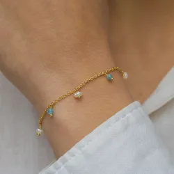 blå calcedonit armband i förgyllt silver  x   - Loom Stones