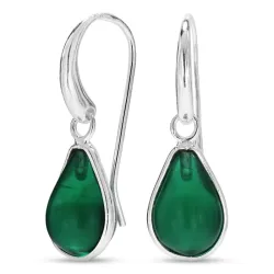 droppe mörkgrön kristall örhängen i silver - Loom Stones