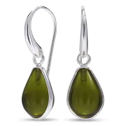 droppe armégrönt kristal örhängen i silver - Loom Stones
