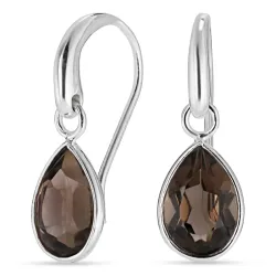 droppe rökfärgad kvarts örhängen i silver - Loom Stones
