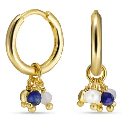 långa blå creol i förgyllt silver - Loom Stones