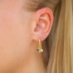 långa blå creol i förgyllt silver - Loom Stones