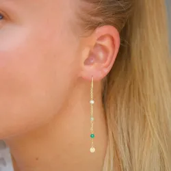 långa gröna kedja örhängen i förgyllt silver - Loom Stones