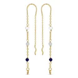 långa blå kedja örhängen i förgyllt silver - Loom Stones