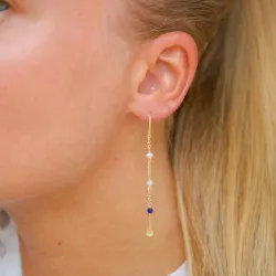långa blå kedja örhängen i förgyllt silver - Loom Stones