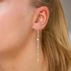 långa multifärgade kedja örhängen i förgyllt silver - Loom Stones