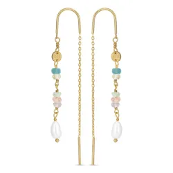 långa multifärgade kedja örhängen i förgyllt silver - Loom Stones