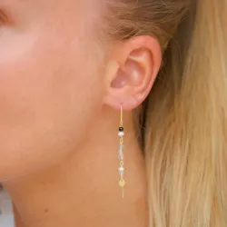 långa svarta kedja örhängen i förgyllt silver - Loom Stones