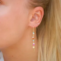 långa multifärgade kedja örhängen i förgyllt silver - Loom Stones