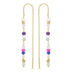 långa multifärgade kedja örhängen i förgyllt silver - Loom Stones