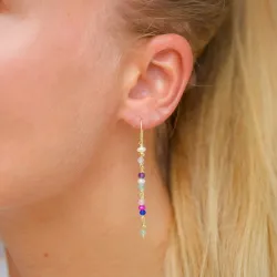 långa multifärgade kedja örhängen i förgyllt silver - Loom Stones