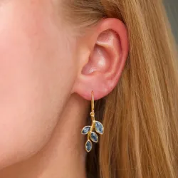 blad blå kristal örhängen i förgyllt silver - Loom Stones