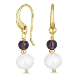 långa mörkblå kristal örhängen i förgyllt silver - Loom Stones