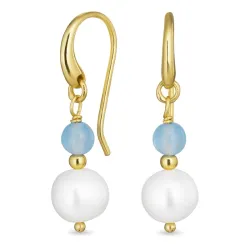 långa blå onyxer örhängen i förgyllt silver - Loom Stones