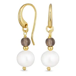 långa rökfärgad kvarts örhängen i förgyllt silver - Loom Stones