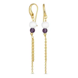 blå mörkblå kristal kedja örhängen i förgyllt silver - Loom Stones