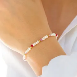 rosa sten armband i förgyllt silver  x   - Loom Stones