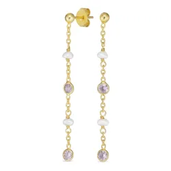 lila zirkon kedja örhängen i förgyllt silver