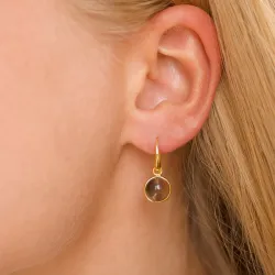 runda rökfärgad kvarts örhängen i förgyllt silver - Loom Stones