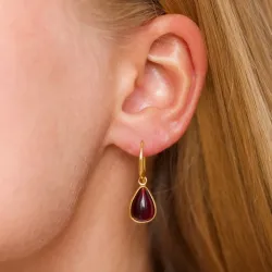 droppe röd kristal örhängen i förgyllt silver - Loom Stones