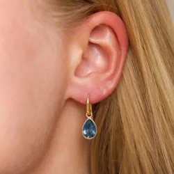 droppe mörkblå kristal örhängen i förgyllt silver - Loom Stones