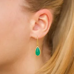 droppe grön onyx örhängen i förgyllt silver - Loom Stones