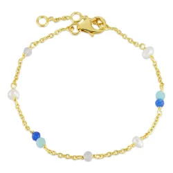 blå sten armband i förgyllt silver 16 + 3 cm x 4,5 mm  - Loom Stones