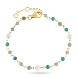 blå sten armband i förgyllt silver 16 + 3 cm x 3,5 mm  - Loom Stones