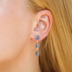 mörkblå kristal örhängen i förgyllt silver - Loom Stones