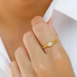 klar kvarts ring i förgyllt silver - Lumé Etched