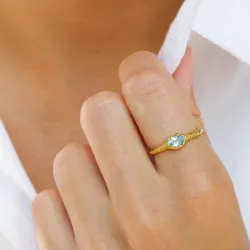 blå kristal ring i förgyllt silver - Lumé Etched