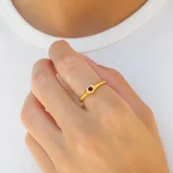 röd kristal ring i förgyllt silver - Loom Stones