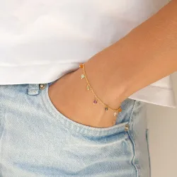 multifärgat armband i förgyllt silver 16 + 3 cm x 3,3 mm  - Loom Stones