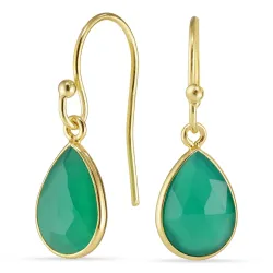 droppe grön onyx örhängen i förgyllt silver - Loom Stones