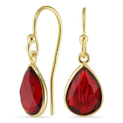 droppe röd kristal örhängen i förgyllt silver