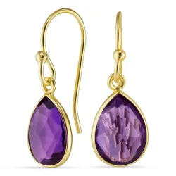 droppe ametist örhängen i förgyllt silver - Loom Stones